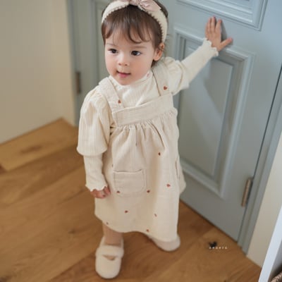 neneru10｜(60cm-85cm) 1色愛心印花燈芯絨吊帶裙4