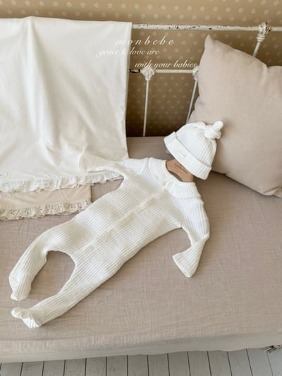 MONBEBE09｜(0m-6m) 摺邊坑條連身衣3