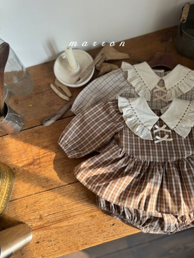 Marron58｜(3m-18m) 格紋荷葉領洋裝包屁衣11