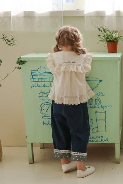 FLO14｜(75-140) 2色蕾絲波點反摺牛仔褲3