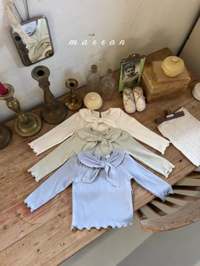 Marron49｜(1y-6y) 領結木耳邊上衣1