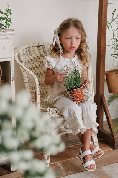 FLO39｜(75-140) 蕾絲翻領碎花公主袖上衣23