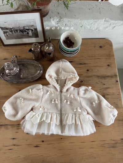 Marron 08｜(1y-6y) 蝴蝶緞帶薄紗裙擺磨毛外套2