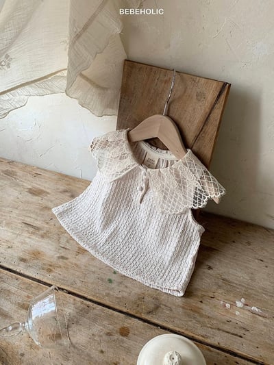 Bebe holic39｜(3m-18m) 蕾絲格領無袖上衣6