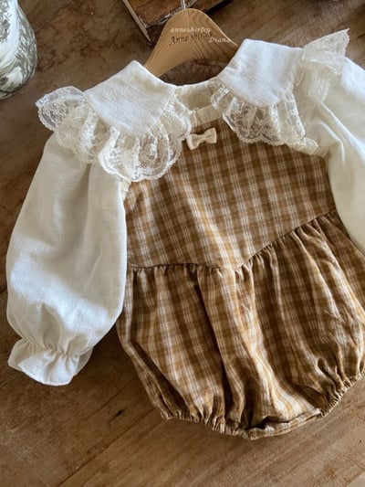 Anne Shirley09｜(3m-22m) 1色格紋花邊吊帶包屁衣4