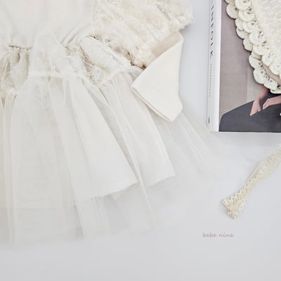 bebe nine43 (65cm-115cm) 2色公主袖蕾絲薄紗洋裝10