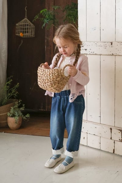 FLO55｜(75-140) 2色蕾絲可反摺牛仔褲1