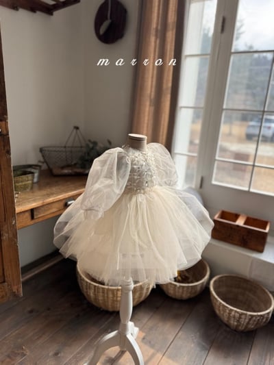 Marron56｜(1y-6y) 絲帶薄紗澎澎洋裝2