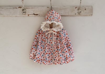 FLO49｜(75-140) 2色田園碎花蕾絲花邊連帽外套22