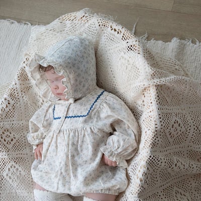 LEMONADE31｜(55cm-85cm) 2色碎花荷葉縮口袖包屁衣含帽子2