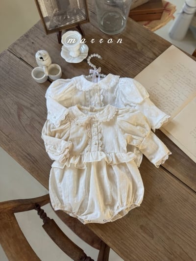 Marron61｜(3m-18m) 蕾絲公主袖包屁衣13