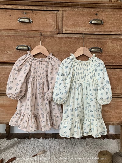 JE569｜(66-120cm) 抓皺碎花公主袖包屁衣/洋裝6