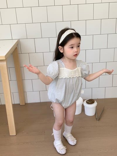 JE45｜(66-120cm) 水藍格紋包屁衣/洋裝1