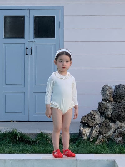 JE30｜(73-130cm) 蕾絲花邊防曬50+泳衣-長袖9