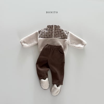 Bonito24｜(75cm-125cm) 格紋半開襟刷毛上衣4
