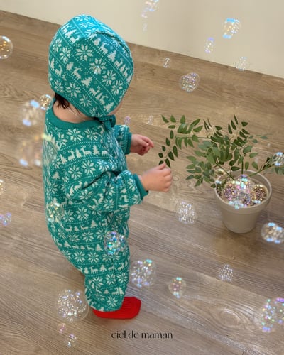 Cieldemaman07｜(3M~15M)  3色雪花麋鹿針織包屁衣含帽子14