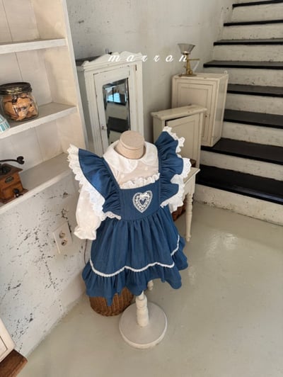 Marron25｜(1y-6y) 愛心刺繡蕾絲花邊洋裝7