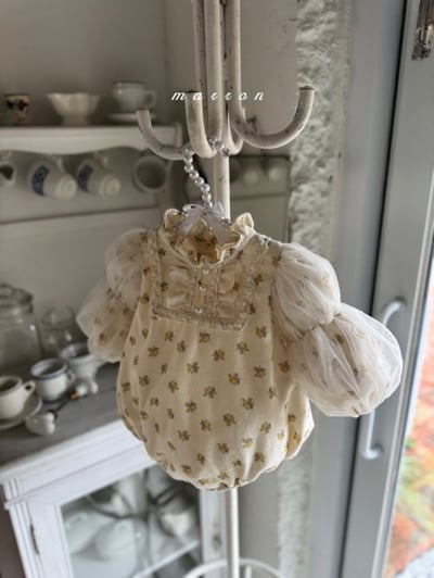 Marron 51｜(3m-18m) 宮廷荷葉立領薄紗公主袖包屁衣6