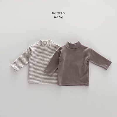 Bonito64｜(3m-18cm) 細條紋高領上衣+素面高領上衣兩件組3