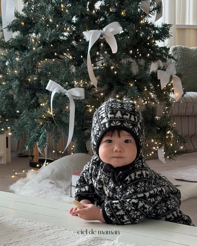 Cieldemaman07｜(3M~15M)  3色雪花麋鹿針織包屁衣含帽子4