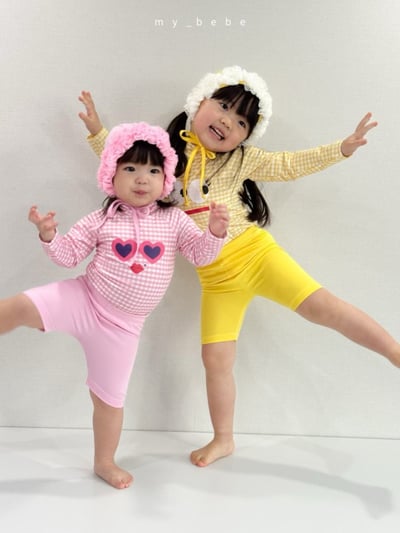 my_bebe05｜(75-105cm) 格紋長袖泳衣/花邊泳帽13