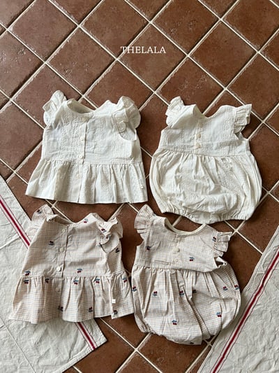 thelala52｜ (0m-18m) 壓花櫻桃格紋無袖包屁衣6