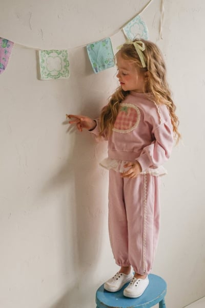 FLO12｜(75-140) 2色番茄碎花布蕾絲上衣6