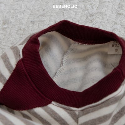 Bebe holic51｜(3m-18m) 撞色條紋內刷毛連身包屁衣8