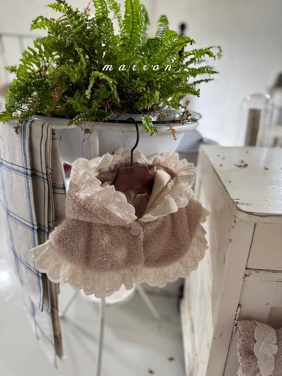 Marron 10｜(1y-6y) 刷毛蕾絲荷葉連帽斗篷6