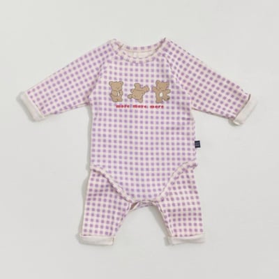 Oottbebe17｜(0m-12m) 格子熊熊居家包屁衣褲子套裝13