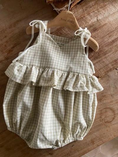 Anne Shirley02｜(3m-22m) 1色格紋綁帶荷葉包屁衣6