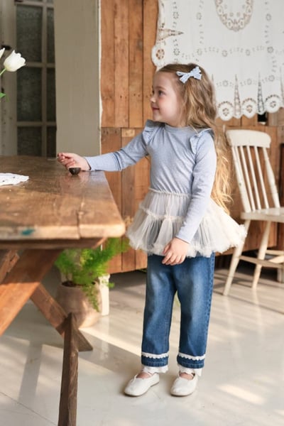 FLO55｜(75-140) 2色蕾絲可反摺牛仔褲3