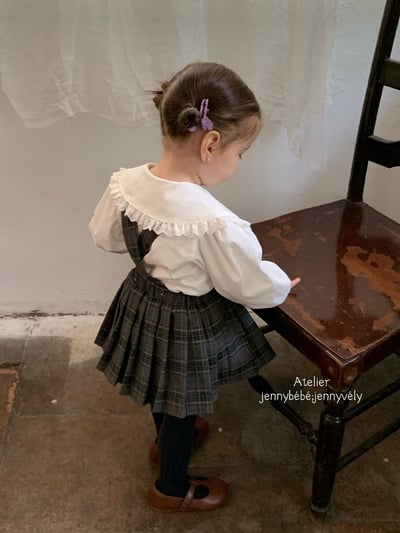 JE562｜(73-100cm) 蕾絲大翻領襯衫/格紋(可拆)吊帶包屁裙16