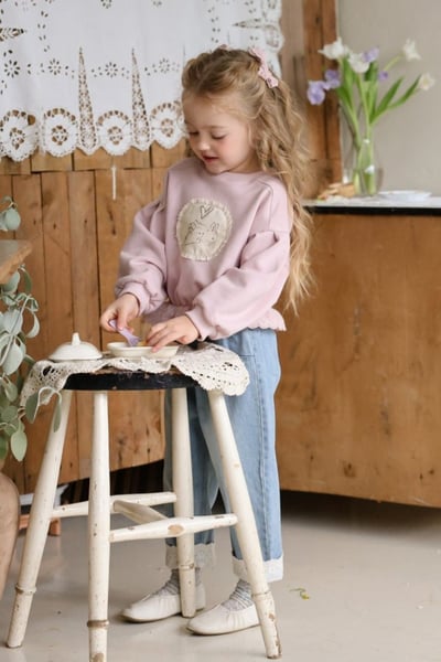 FLO44｜(75-140) 2色小兔蕾絲花布休閒短版上衣6