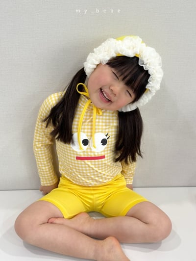 my_bebe05｜(75-105cm) 格紋長袖泳衣/花邊泳帽11