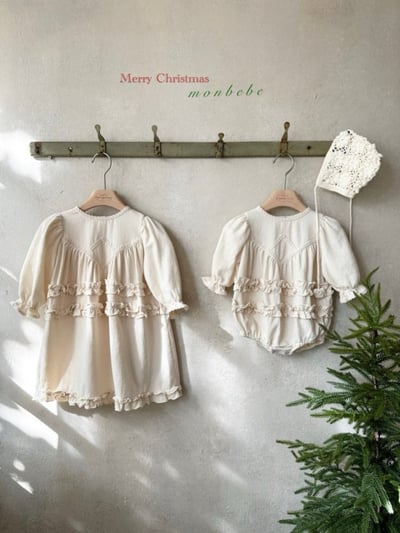 MONBEBE44｜(3m-24m) 優雅荷葉花邊包屁衣6