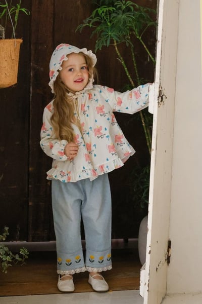 FLO49｜(75-140) 2色田園碎花蕾絲花邊連帽外套12