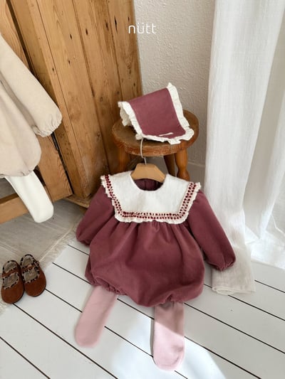 Nutt03｜(3m-16m) 翻領磨毛包屁衣含髮帶10