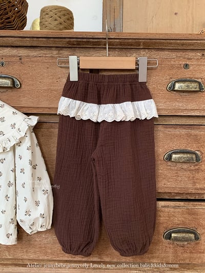 JE576｜(73-100cm) 花邊翻領碎花襯衫/棉紗花邊束口褲4