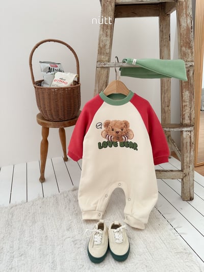 Nutt01｜(3m-16m) 小熊印花撞色休閒連身衣含帽子6