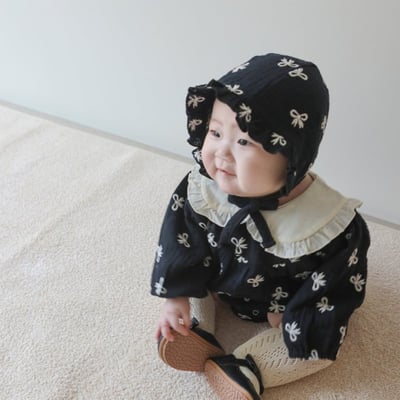 LEMONADE36｜(55cm-85cm) 2色蝴蝶結刺繡包屁衣含帽子3