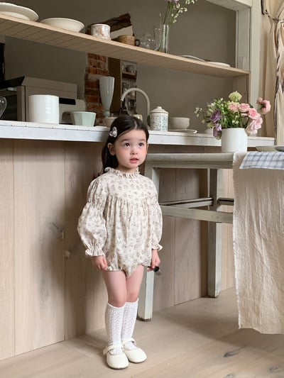 jenny bébé｜(66-90cm) 碎花褶皺立領包屁衣7