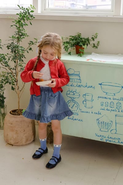 FLO21｜(75-140) 2色愛心荷葉牛仔裙1