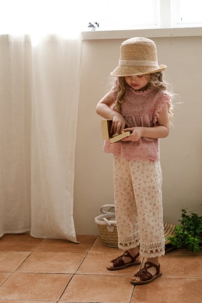 FLO18｜(75-140) 碎花蕾絲邊長褲10