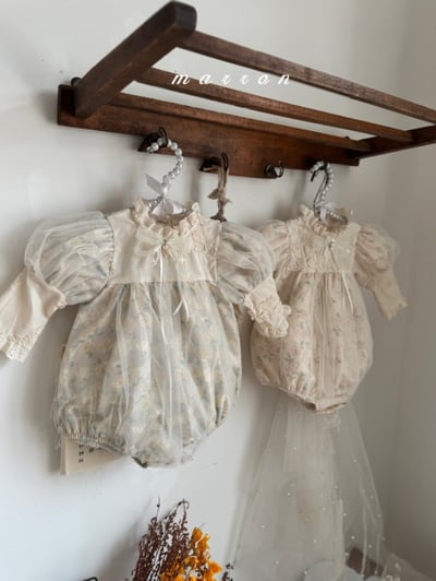 Marron29｜(3m-18m) 古典玫瑰薄紗包屁衣13