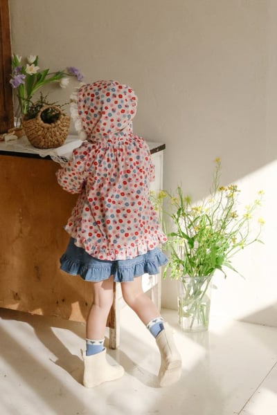 FLO49｜(75-140) 2色田園碎花蕾絲花邊連帽外套7