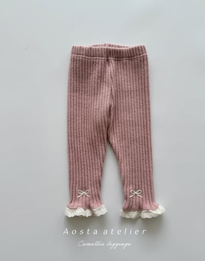 AOSTA08｜(6m-5y) 磨毛蝴蝶蕾絲緊身褲5