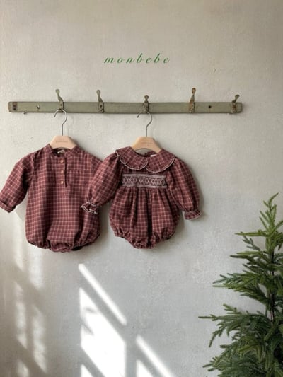 MONBEBE54｜(3m-12m) 立領格紋包屁衣7