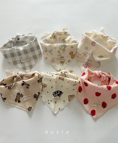 AOSTA24｜(6m-5y) 印花棉麻領巾1