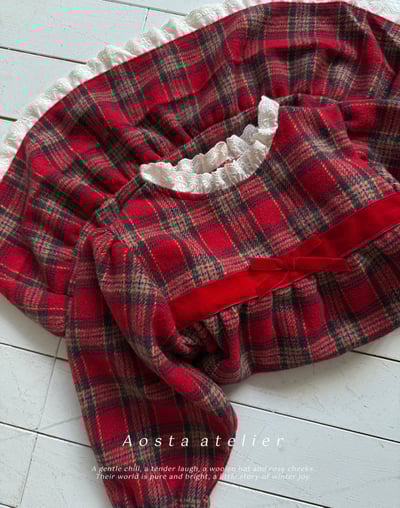 AOSTA32｜(6m-5y) 格紋蕾絲洋裝10